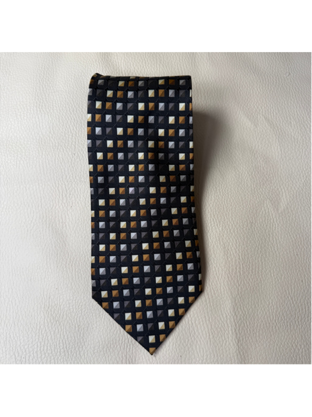 Colours Alexander Julian 100% Silk Tie Black Gold Gray Geometric Mens Necktie